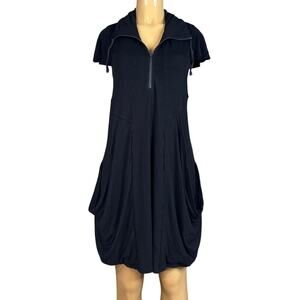 Philosophy Black Short Sleeve Draped Pockets Short Sleeve Dress Size Medium